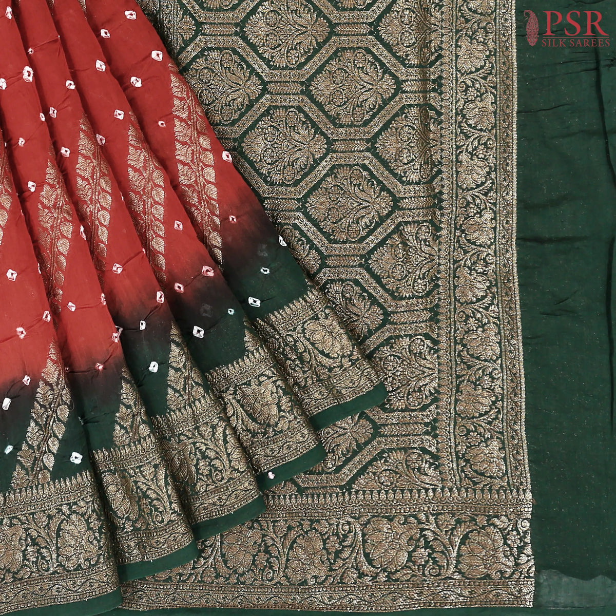Antique Red Crushed Bandhini Saree