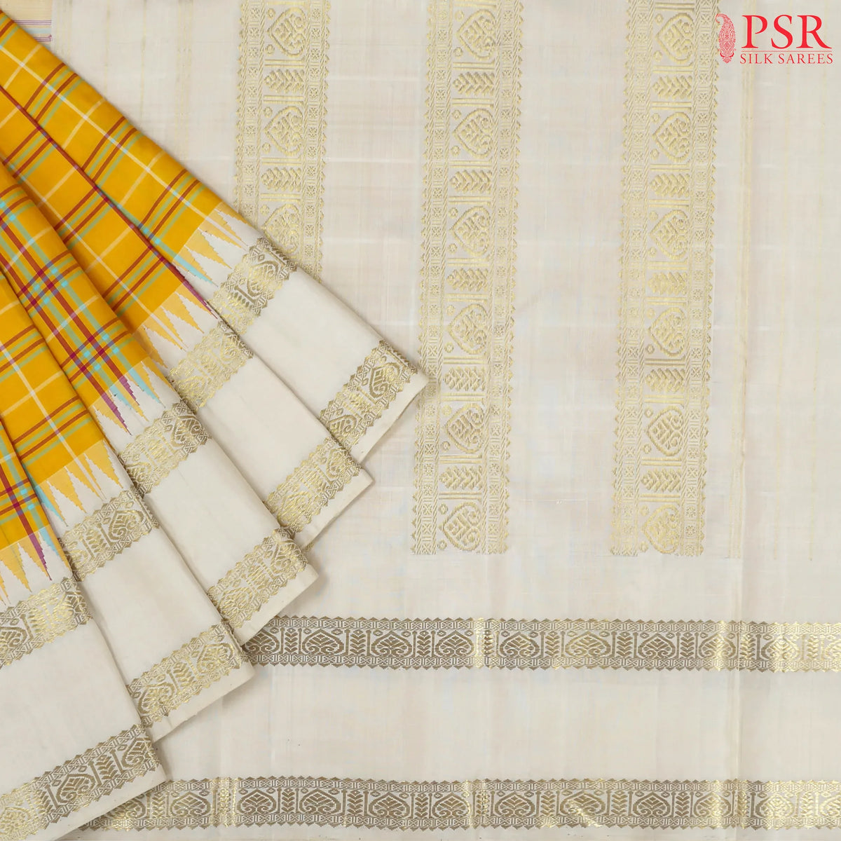 Amber Yellow Kanchipuram Silk Saree