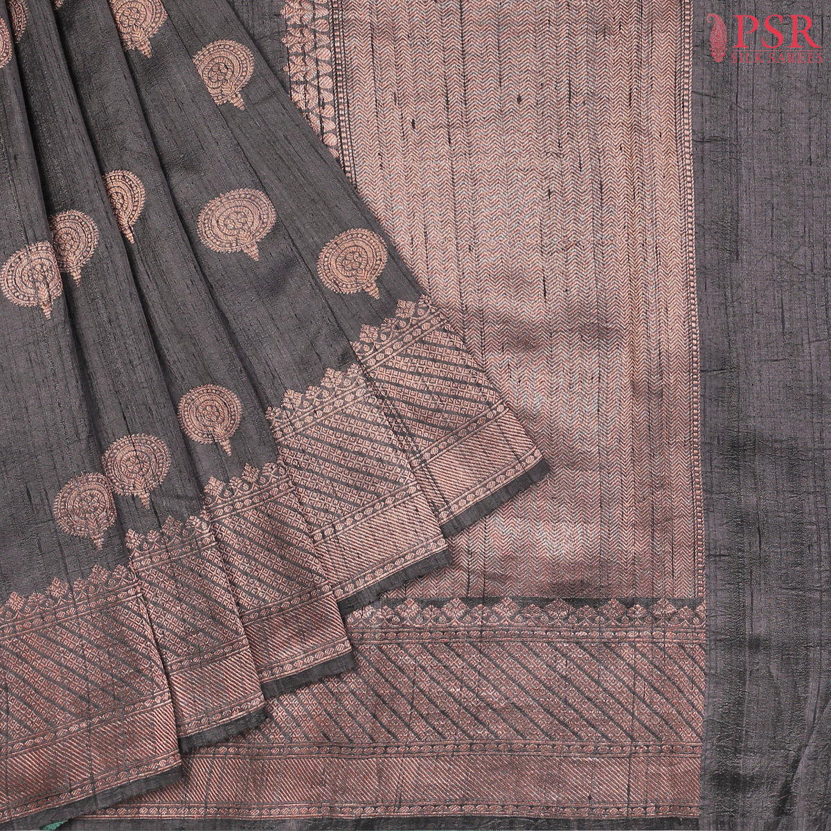 Dark Grey Banaras Jute Silk Saree