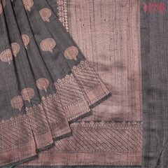 Dark Grey Banaras Jute Silk Saree