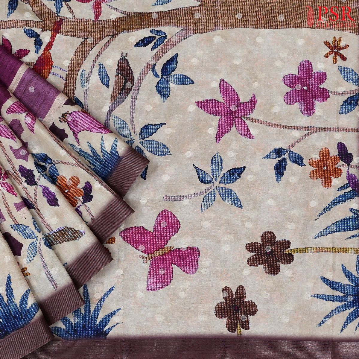 Royal Beige Semi Tussar Saree