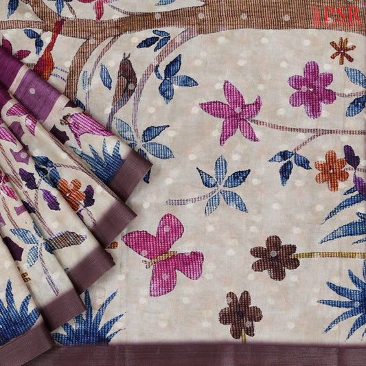 Royal Beige Semi Tussar Saree
