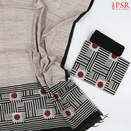 Beige & Black Cotton Dress Material