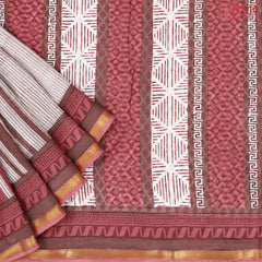 White & Dark Mauve Mul Printed Cotton Saree