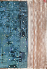 Teal Blue Chiniya Silk Saree