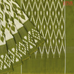 Beige & Olive Green Pochampally Silk Saree