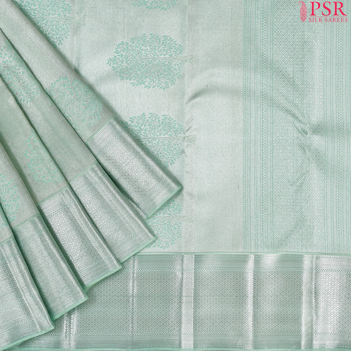 Pastel Turquoise Kanchipuram Jacquard Tissue Silk Saree