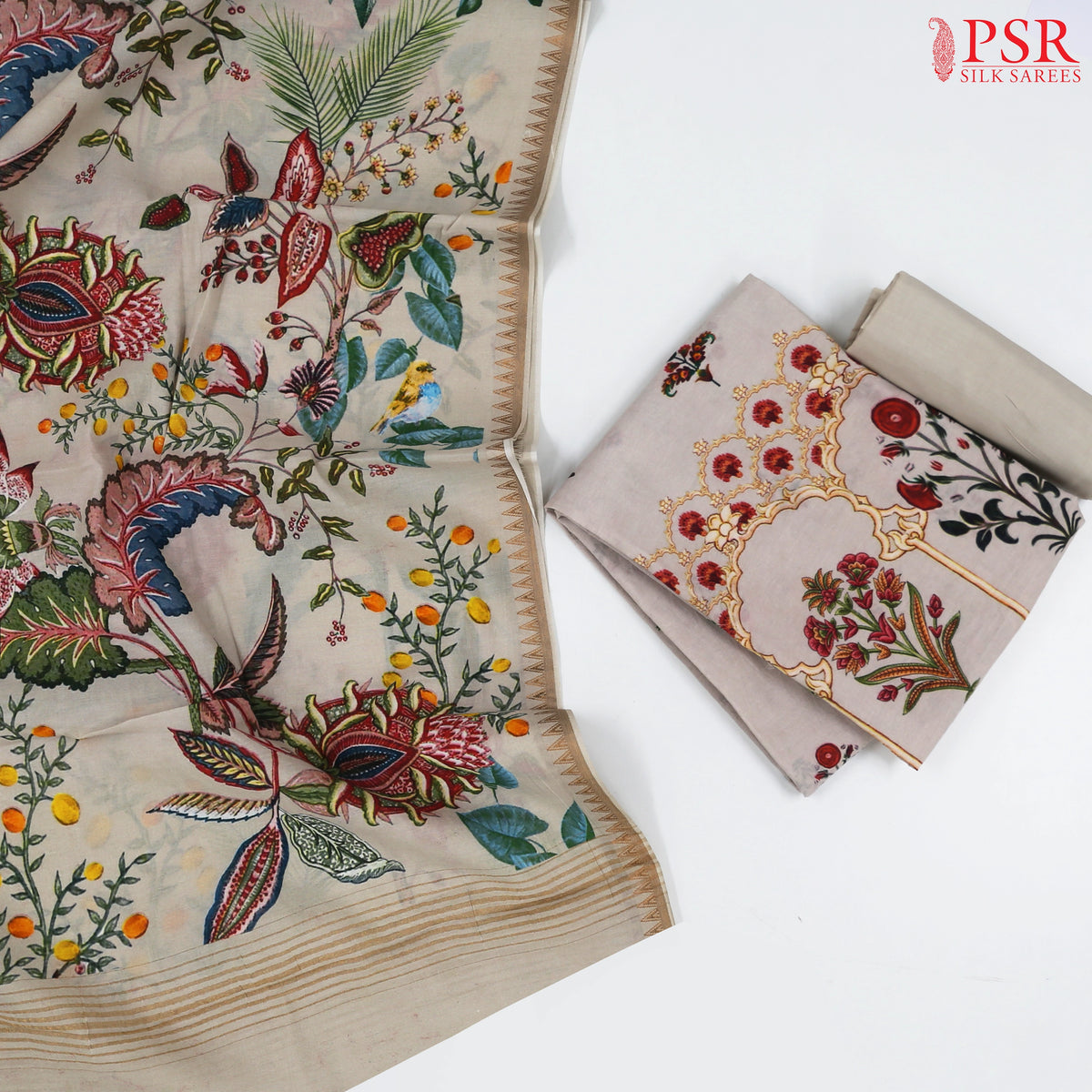 Almond Beige Cotton Dress Material