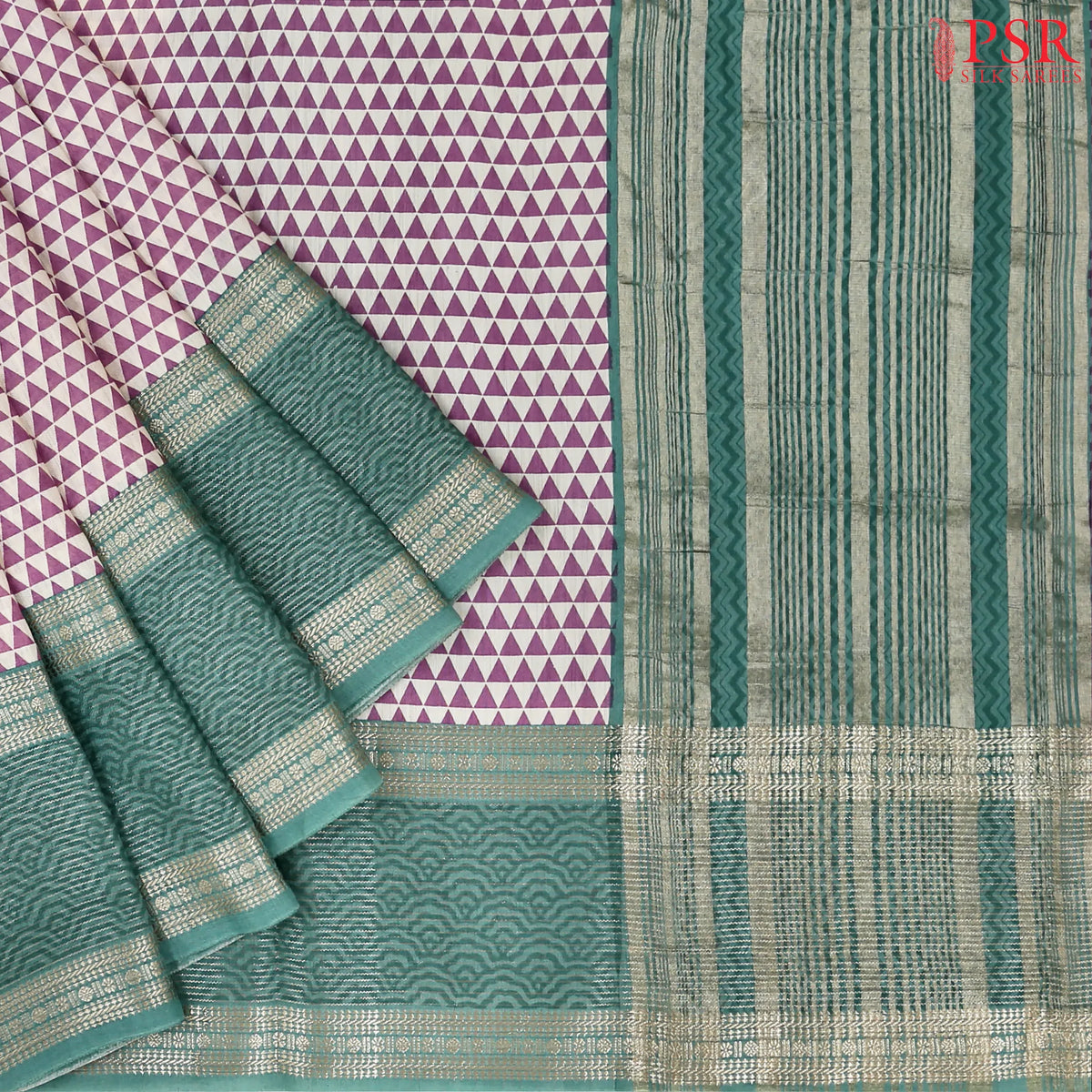 Light Beige & Orchid Assam Saree