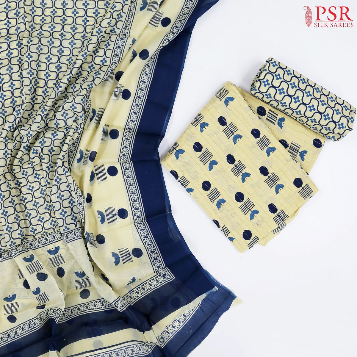 Yellow Beige Cotton Dress Material