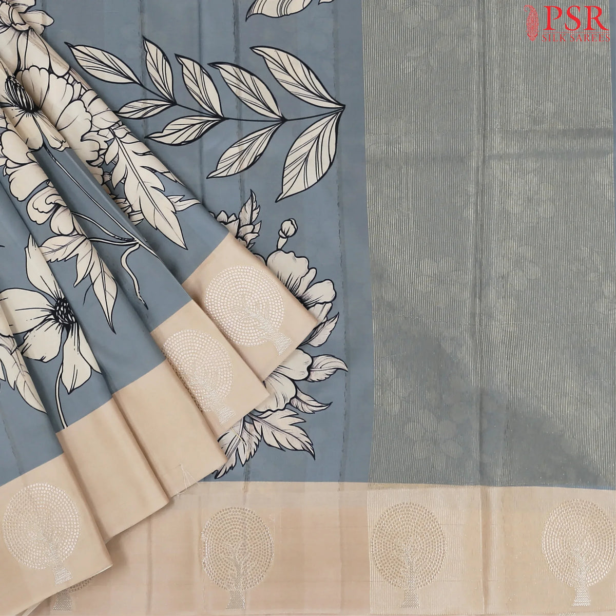 Steel Grey Semi Tussar Saree