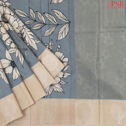 Steel Grey Semi Tussar Saree