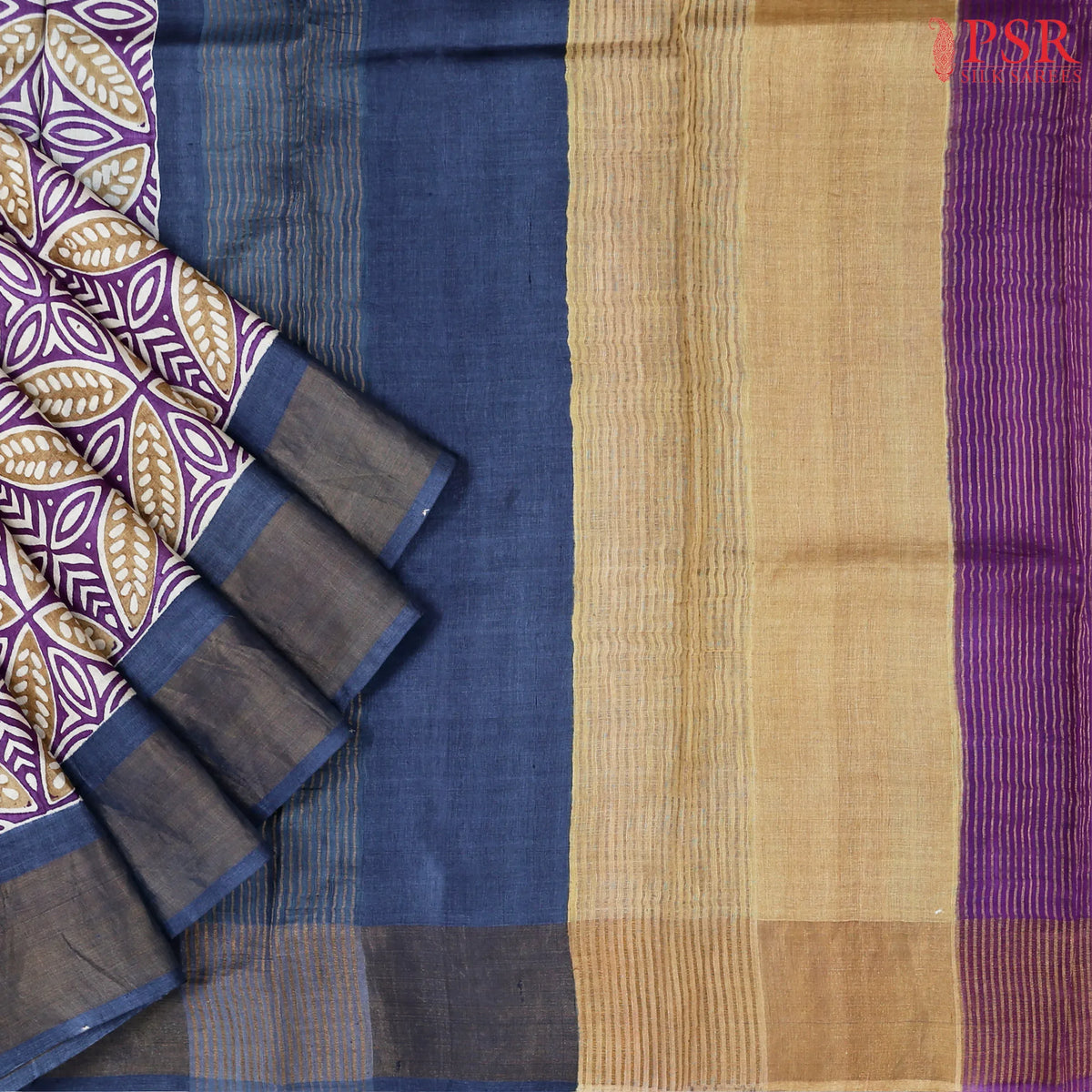 Violet & Taupe Tussar Silk Saree