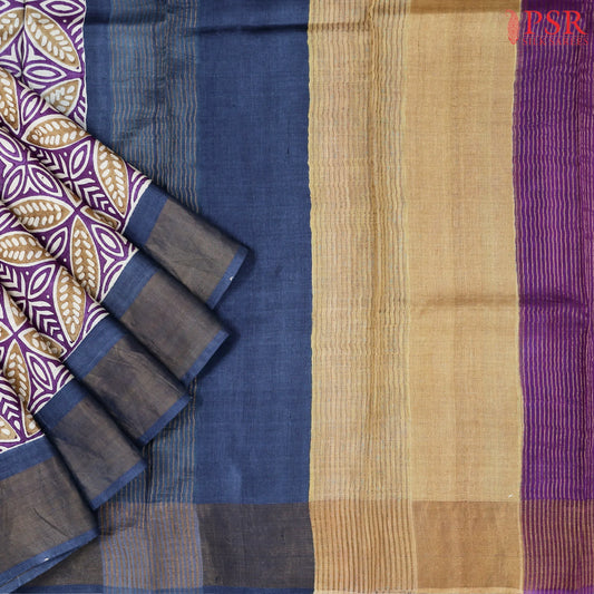Violet & Taupe Tussar Silk Saree