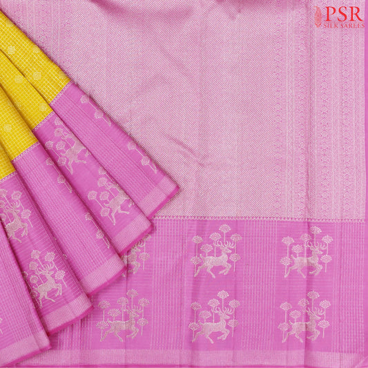 Yellow Kanchipuram Jacquard Silk Saree