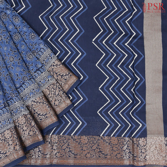 Aegean Blue Chanderi Silk Cotton Saree
