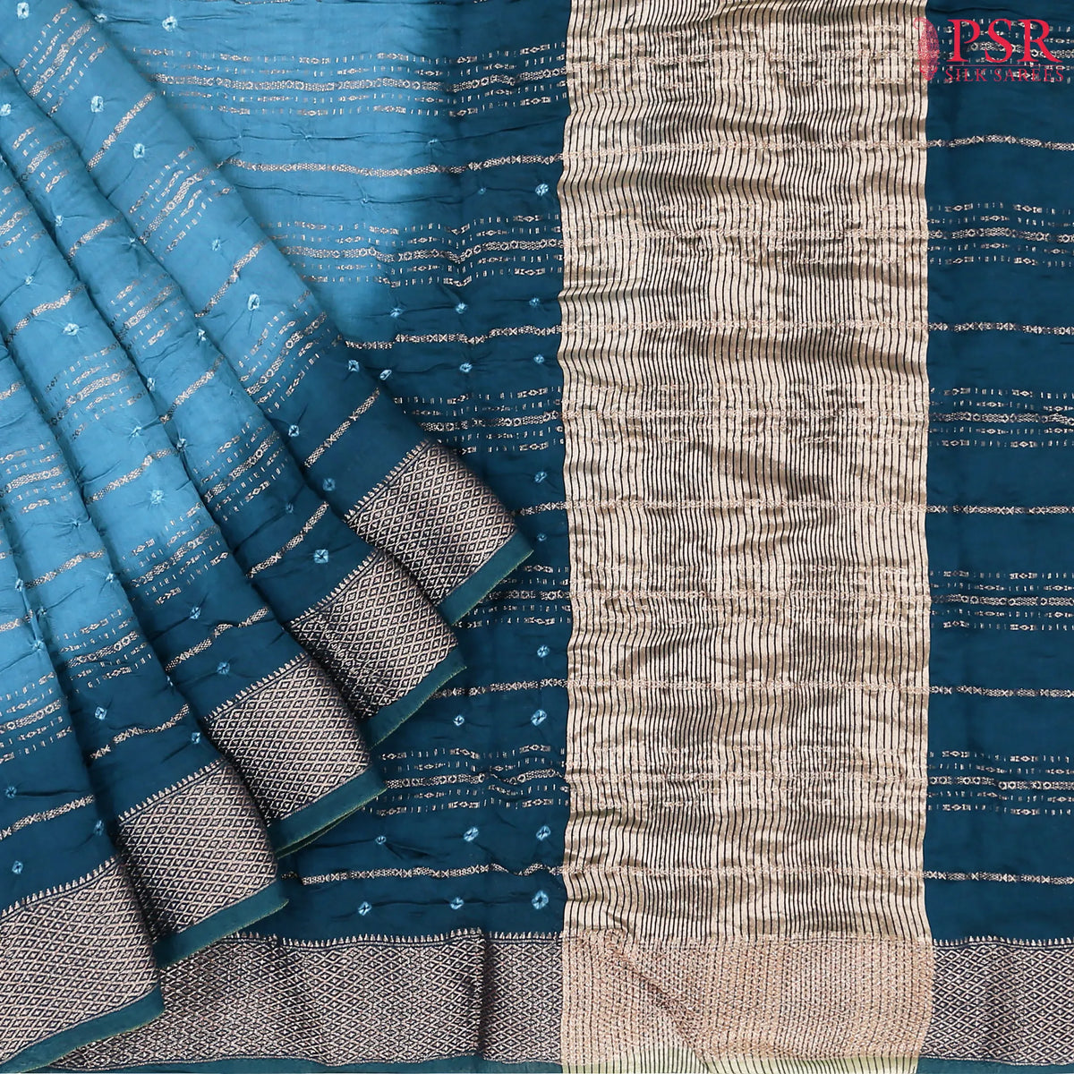 Cerulean Blue Crushed Bandhini Saree