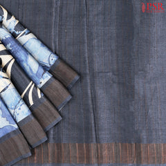 Dark Spruce Blue & Blue Tussar Silk Saree