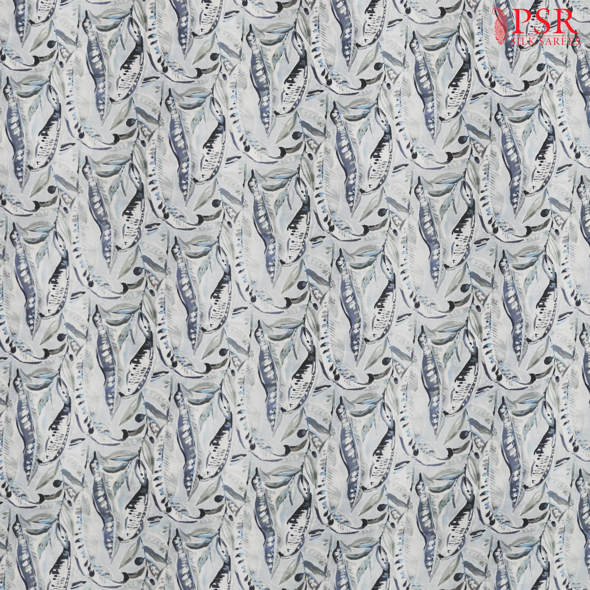 Ice Blue Linen Print Running Material