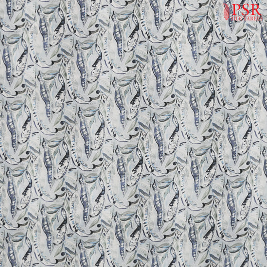 Ice Blue Linen Print Running Material