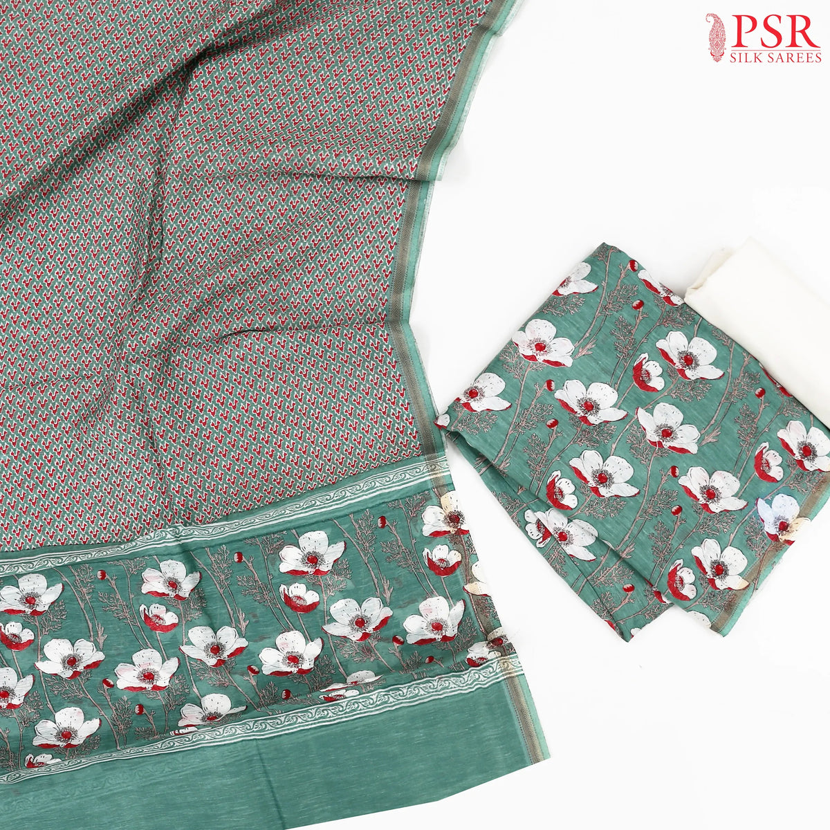 Ocean Green Chanderi Silk Cotton Dress Material