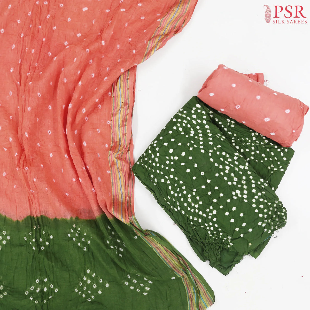 Sap Green Crushed Bandhini Cotton Dress Material