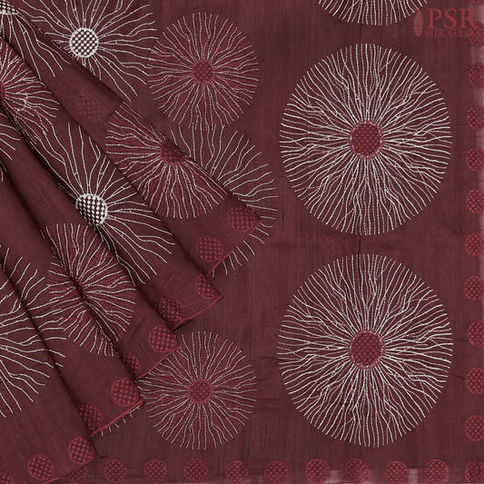 Dark Maroon Kosa Embroidery Saree