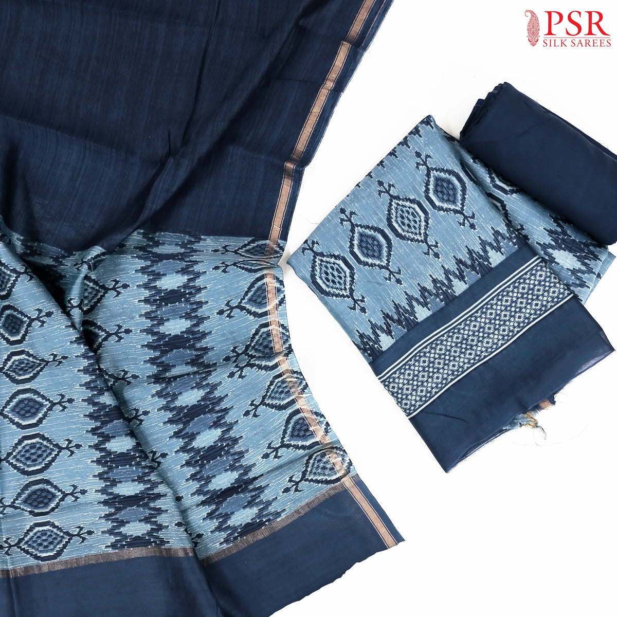 Steel Blue Silk Cotton Dress Material