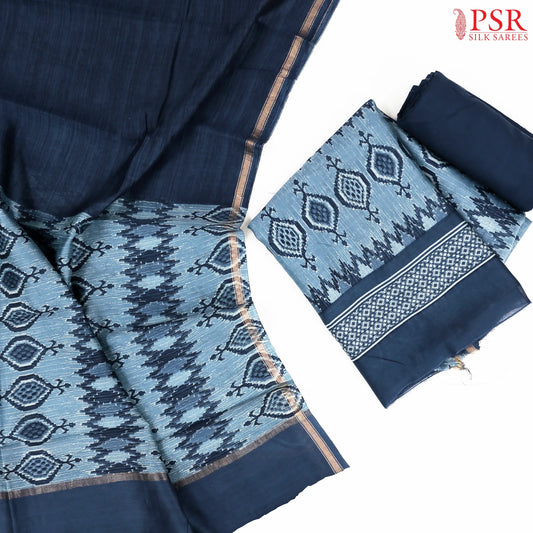 Steel Blue Silk Cotton Dress Material