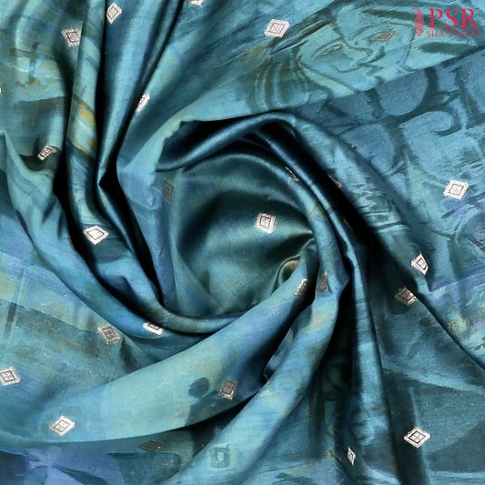 Teal Blue Chiniya Silk Saree