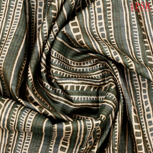 Hazelnut Beige & Dark Moss Green Kadhi Tussar Silk Saree