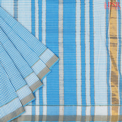 Blue & White Mangalagiri Cotton Saree