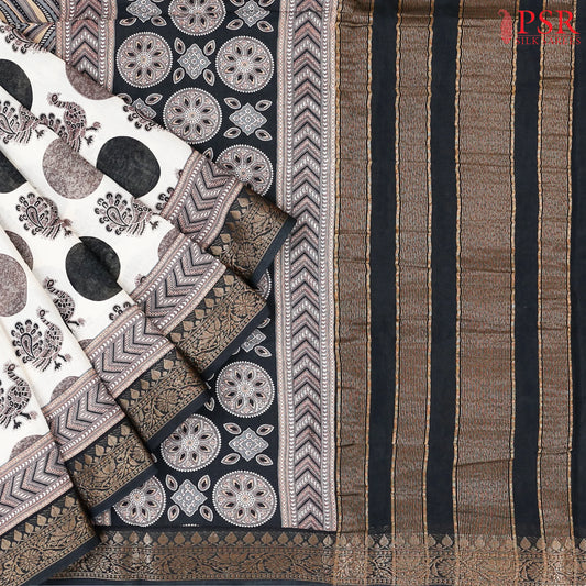 Beige Chanderi Silk Cotton Saree