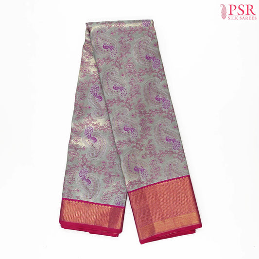 Turquoise Blue Kanchipuram Jacquard Tissue Silk Saree