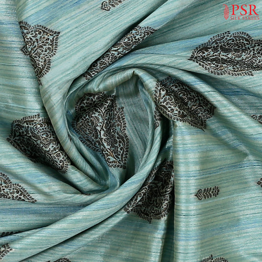 Turquoise Blue Semi Banaras Saree