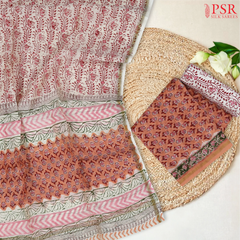 Coral Peach Chanderi Silk Cotton Dress Material