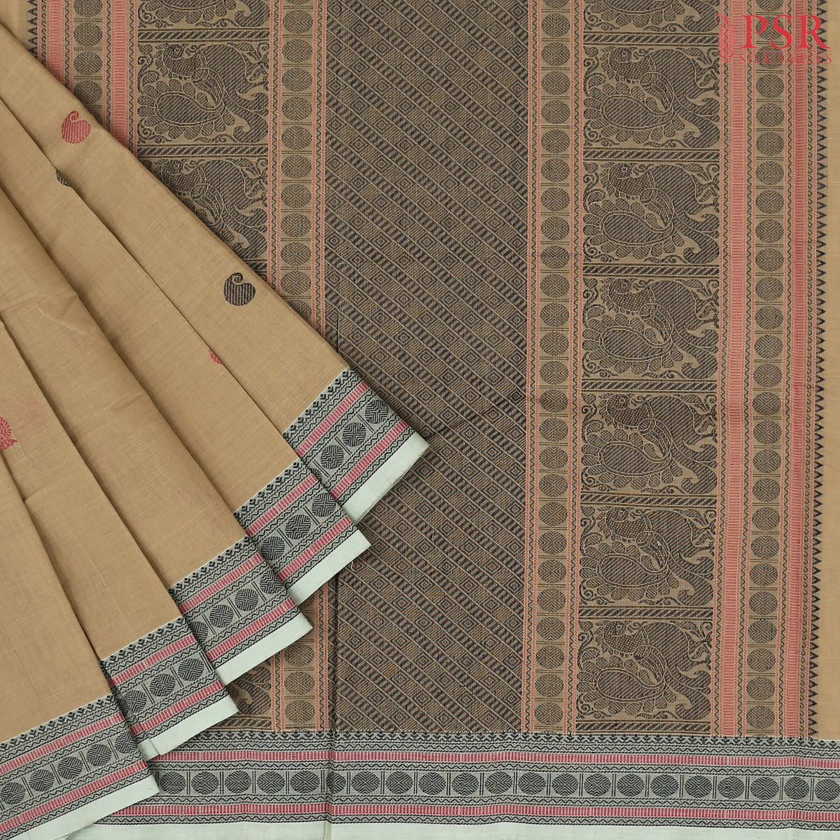 Tussar Beige Kalakshetra Kovai Cotton Saree