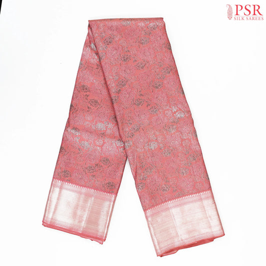 Flamingo Peach Kanchipuram Jacquard Silk Saree
