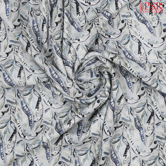 Ice Blue Linen Print Running Material