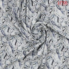 Ice Blue Linen Print Running Material