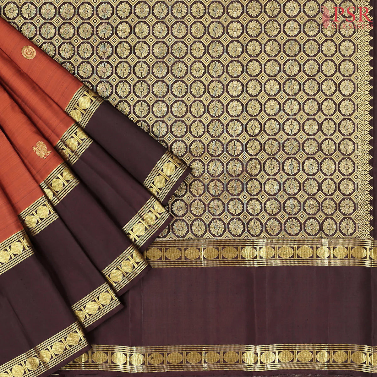 Rust Orange Kanchipuram Silk Saree
