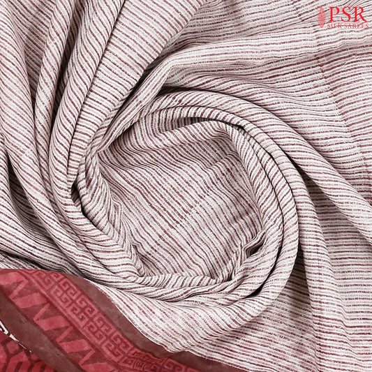 White & Dark Mauve Mul Printed Cotton Saree