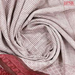 White & Dark Mauve Mul Printed Cotton Saree
