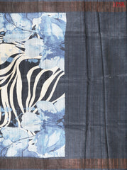 Dark Spruce Blue & Blue Tussar Silk Saree