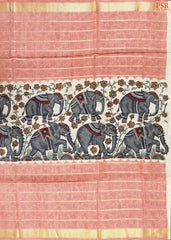 Beige & Flamingo Pink Kadhi Tussar Silk Saree