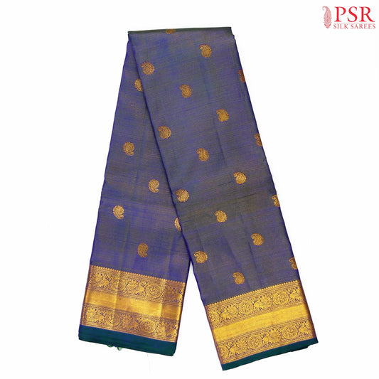 Dark Peacock Teal  Kanchipuram Silk Saree