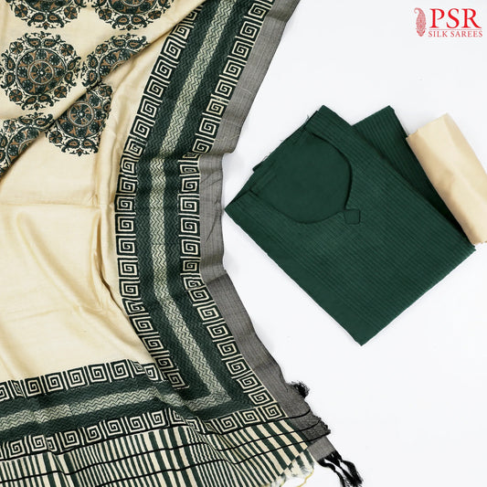 Dark Green Semi Pashmina Dress Material