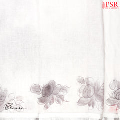 Floral White Pure Linen Embroidery Saree