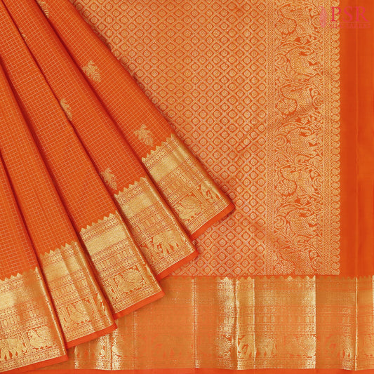 Saffron Orange Kanchipuram Silk Saree
