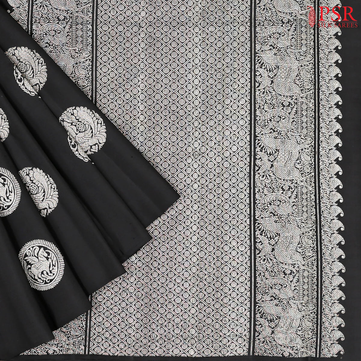 Dark Pink & Black Kanchipuram Silk Saree